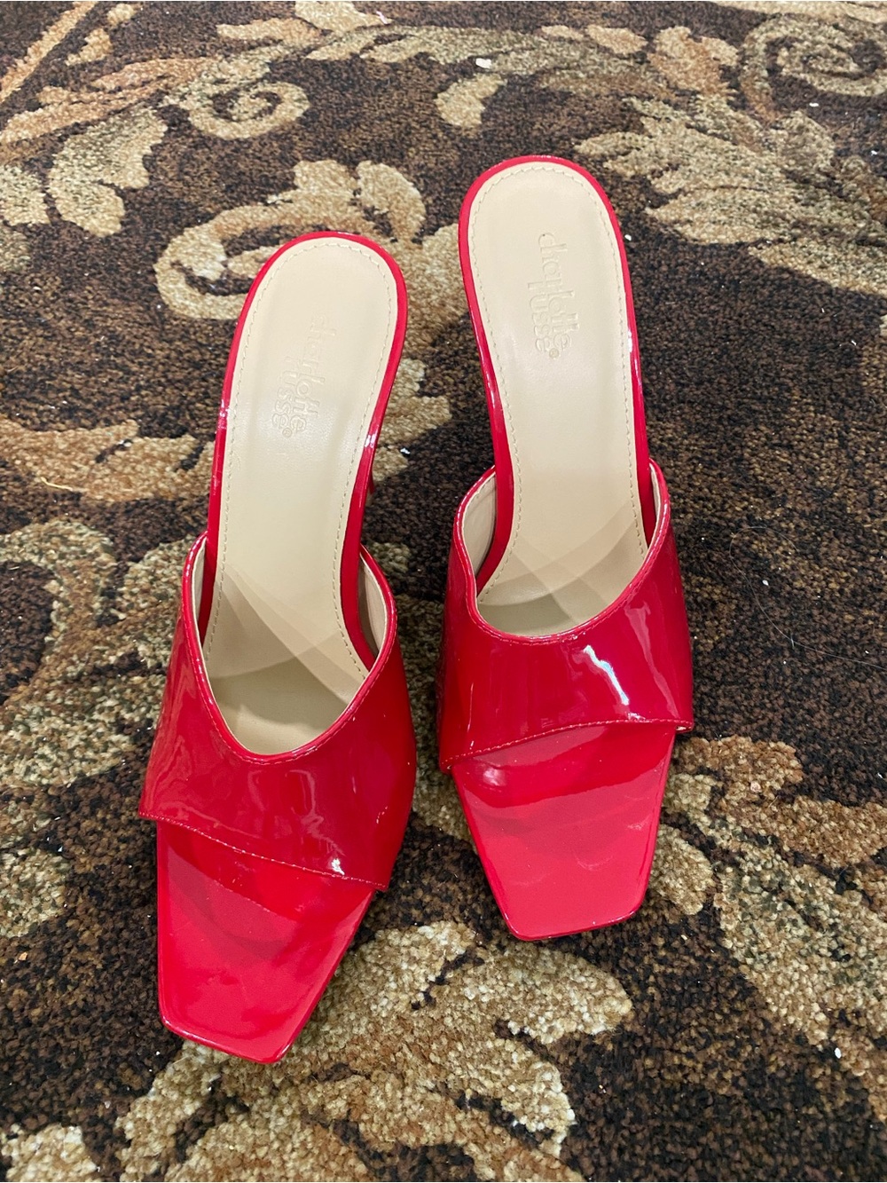 Charlotte Russe Red Patent Open-Toe Slide Mules